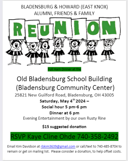 Reunion for all, Saturday, May 4th, 2024  Bladensburg Community Center